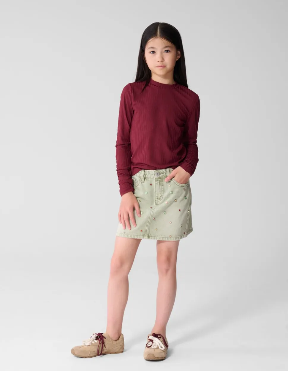 Puff Rib Longsleeve Top Donkerrood