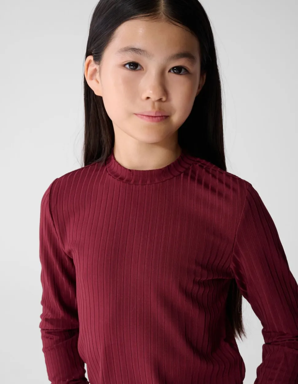 Puff Rib Longsleeve Top Donkerrood