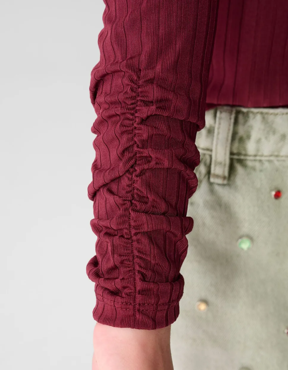 Puff Rib Longsleeve Top Donkerrood