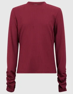 Puff Rib Longsleeve Top Donkerrood