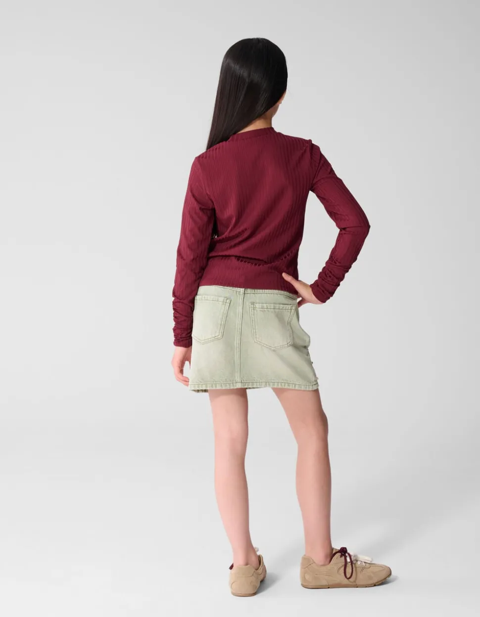 Puff Rib Longsleeve Top Donkerrood