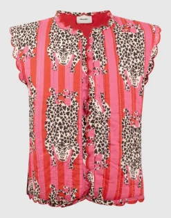 Quilted Leopard Gilet Roze