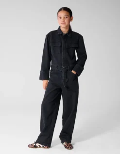 Relaxed Fit Denim Jumpsuit Zwart