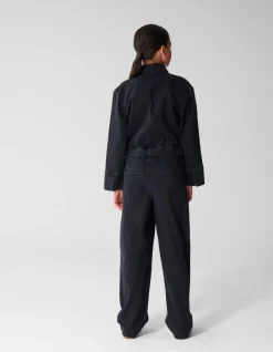Relaxed Fit Denim Jumpsuit Zwart