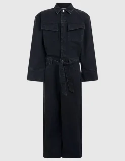Relaxed Fit Denim Jumpsuit Zwart