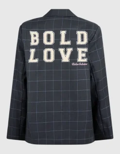 Relaxed Fit Ruiten Blazer Donkergrijs