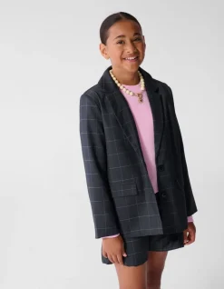 Relaxed Fit Ruiten Blazer Donkergrijs