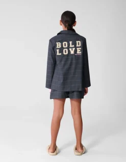 Relaxed Fit Ruiten Blazer Donkergrijs