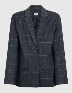 Relaxed Fit Ruiten Blazer Donkergrijs