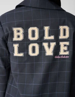 Relaxed Fit Ruiten Blazer Donkergrijs