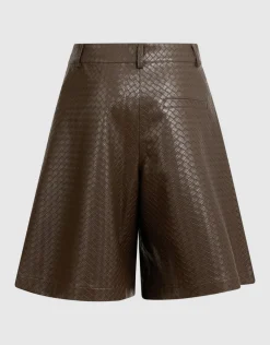 Relaxed Fit Vegan Leren Braided Short Donkerbruin