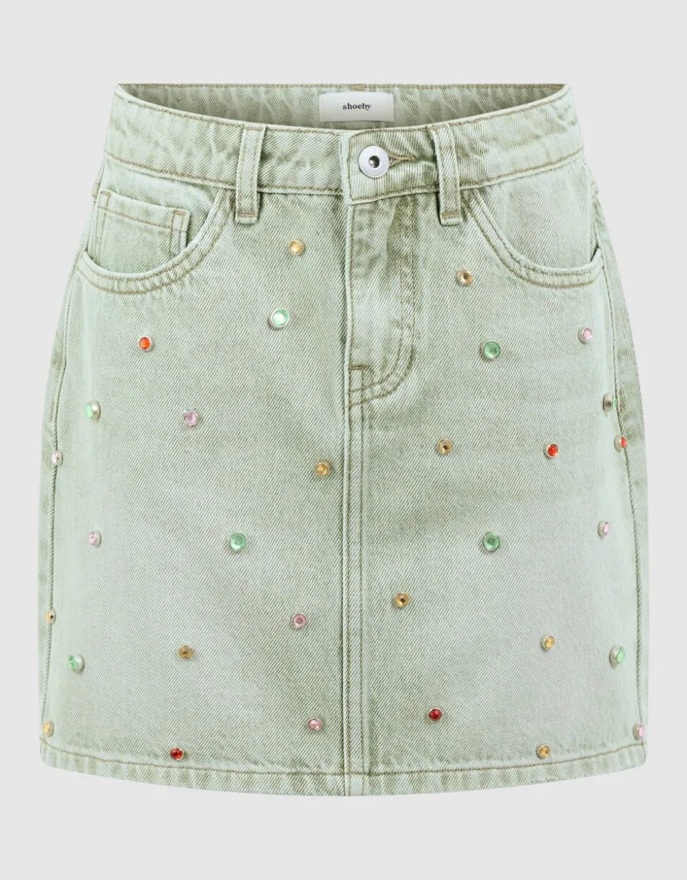 Rhinestone Denim Rok Groen