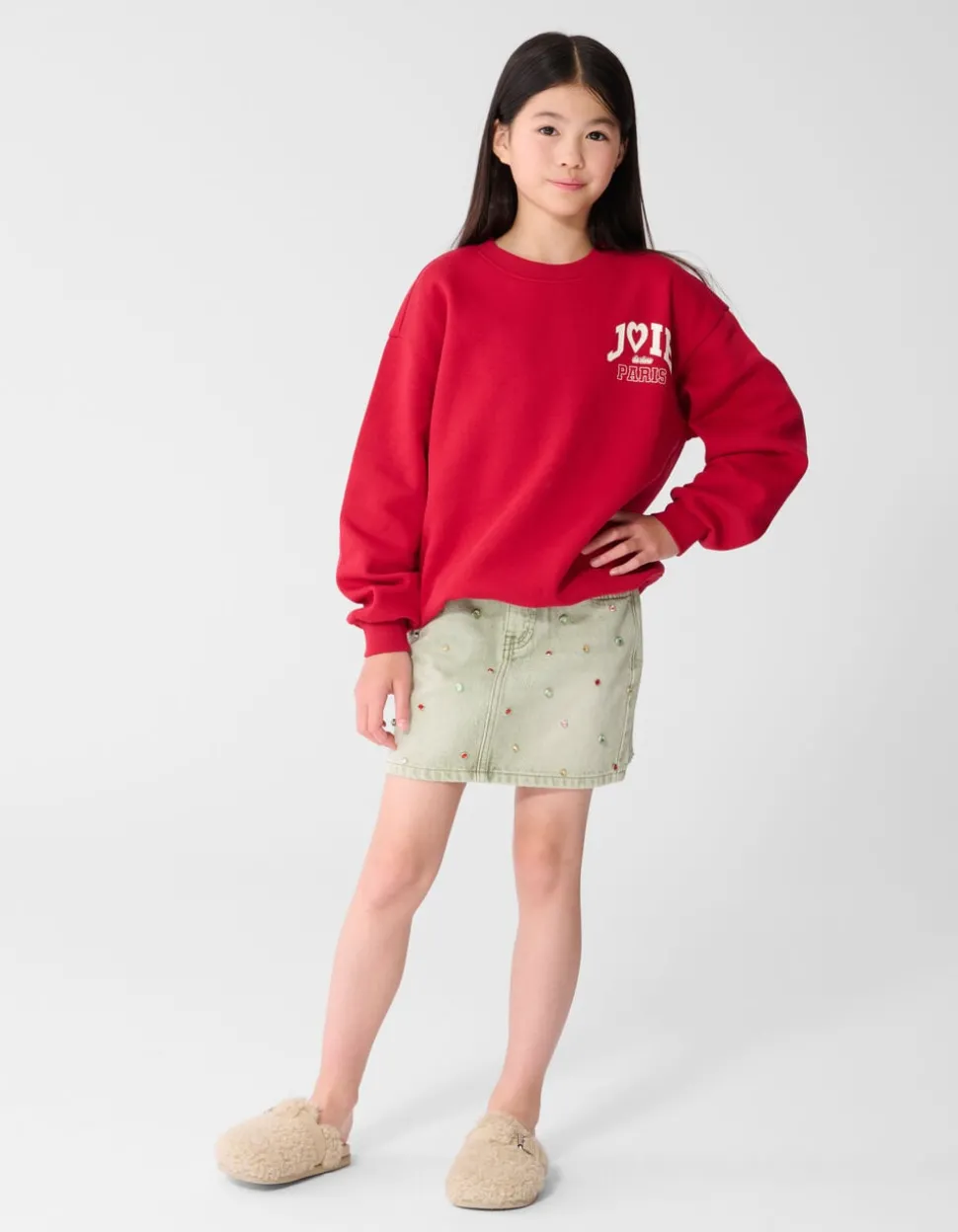 Rhinestone Denim Rok Groen