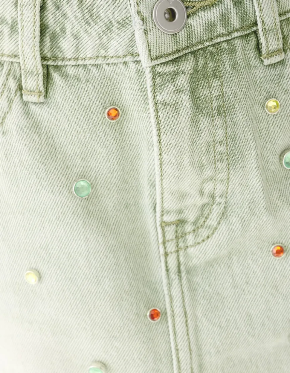 Rhinestone Denim Rok Groen