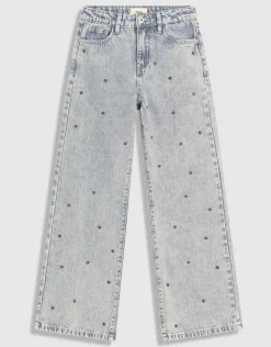 Rose Stud Wide Leg Fit Jeans Lichtgrijs