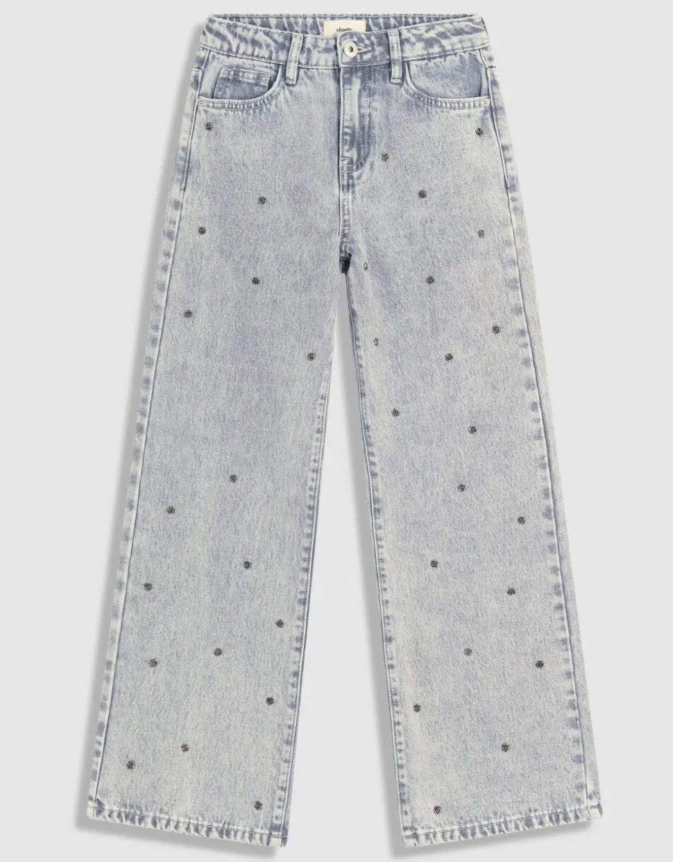 Rose Stud Wide Leg Fit Jeans Lichtgrijs