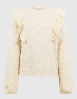 Ruffle Longsleeve Top Gebroken Wit