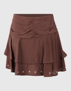 Ruffle Stud Rok Bruin