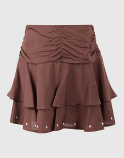 Ruffle Stud Rok Bruin