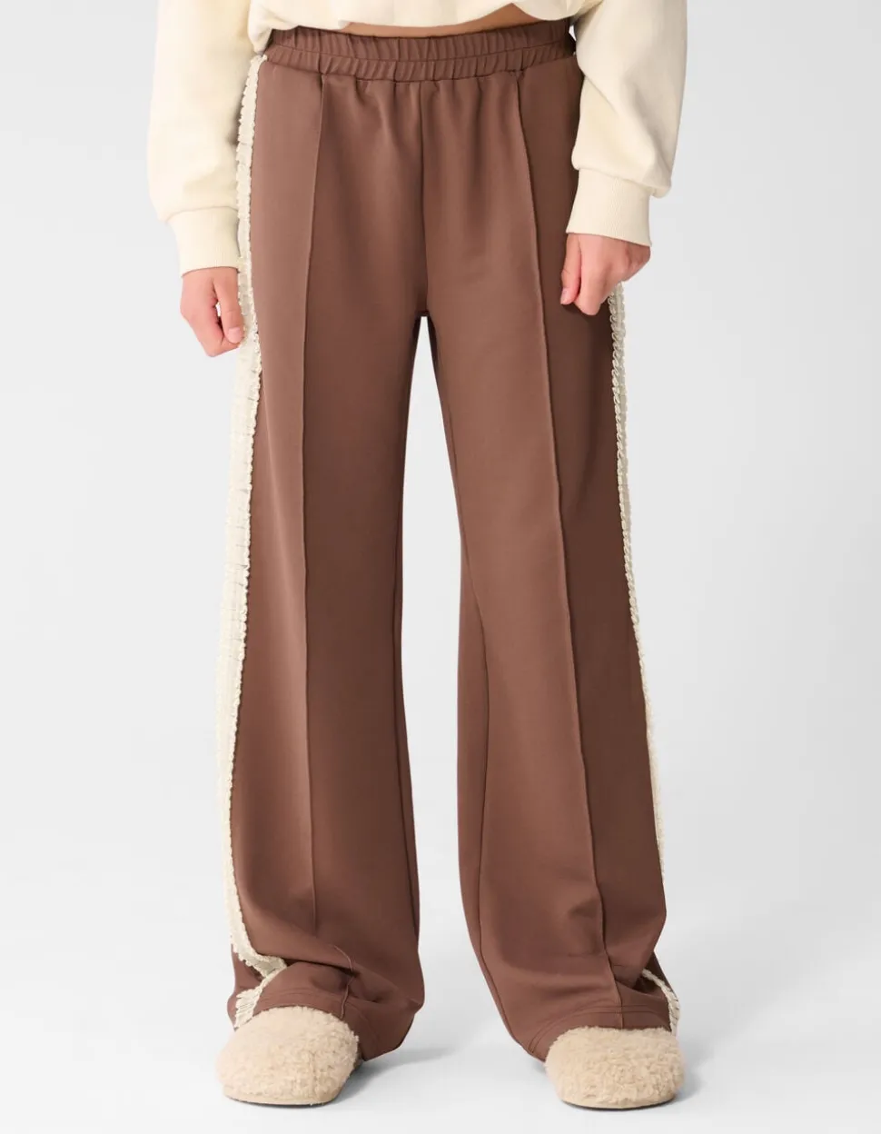 Ruffle Tape Wide Leg Fit Broek Bruin