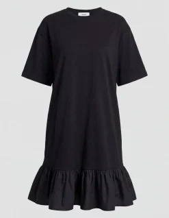 Ruffle T-shirt Mini Jurk Zwart