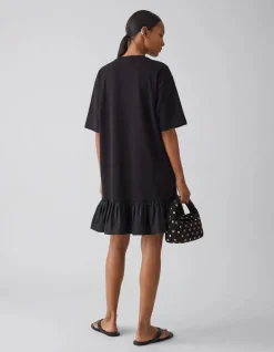 Ruffle T-shirt Mini Jurk Zwart