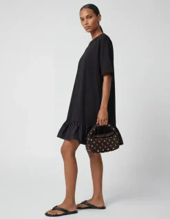 Ruffle T-shirt Mini Jurk Zwart