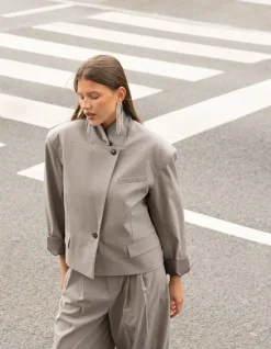 Ruiten Cropped Blazer Lichtgrijs