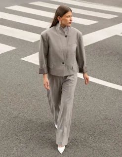 Ruiten Cropped Blazer Lichtgrijs