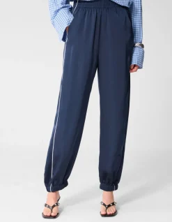 Satijnen Contrast Jogger Donkerblauw