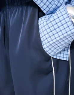 Satijnen Contrast Jogger Donkerblauw