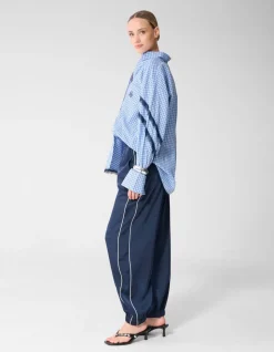 Satijnen Contrast Jogger Donkerblauw