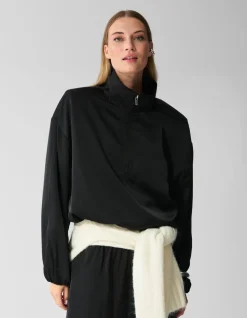 Satijnen Half Zip Top Zwart