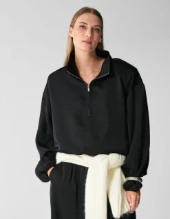 Satijnen Half Zip Top Zwart