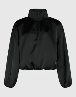 Satijnen Half Zip Top Zwart