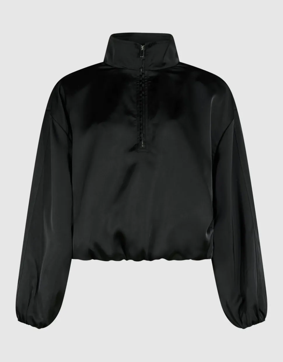 Satijnen Half Zip Top Zwart