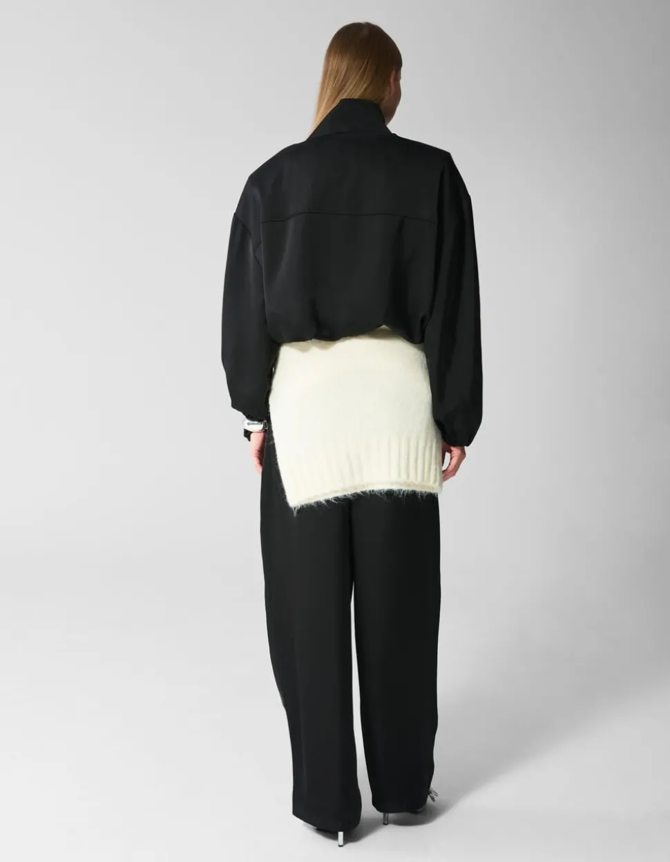 Satijnen Half Zip Top Zwart