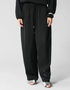 Satijnen Wide Leg Fit Broek Zwart