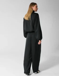 Satijnen Wide Leg Fit Broek Zwart