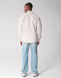 Seersucker Pinstripe Overhemd Gebroken Wit