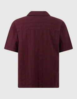 Seersucker Stripe Overhemd Donkerrood