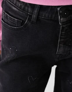Shiny Heart Wide Leg Fit Jeans Zwart