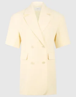 Short Sleeve Blazer Mini Jurk Lichtgeel