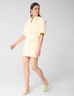 Short Sleeve Blazer Mini Jurk Lichtgeel