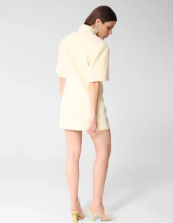 Short Sleeve Blazer Mini Jurk Lichtgeel