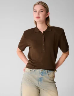 Shortsleeve Gebreide Polo Bruin