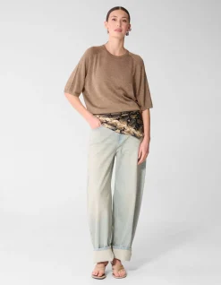 Short Sleeve Glitter Trui Bruin