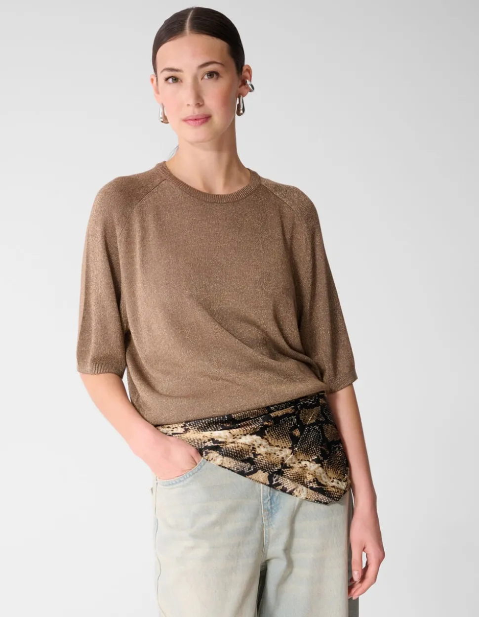 Short Sleeve Glitter Trui Bruin