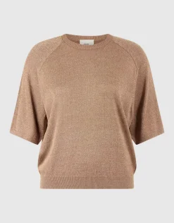 Short Sleeve Glitter Trui Bruin