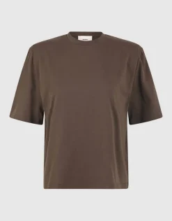 Shoulderpadded T-shirt Donkerbruin